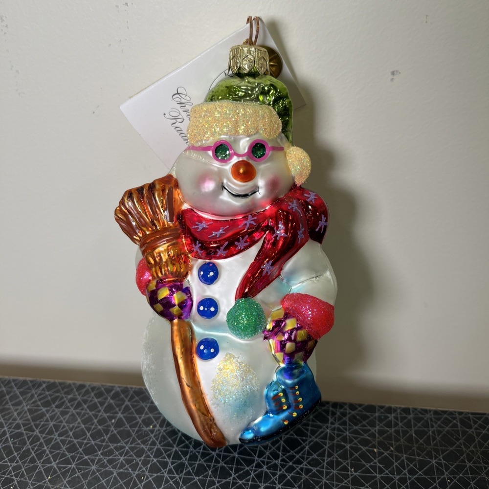 Vtg Radko Hot & Frosty Snowman Glass Christmas Ornament 5", Sunglasses, Skates